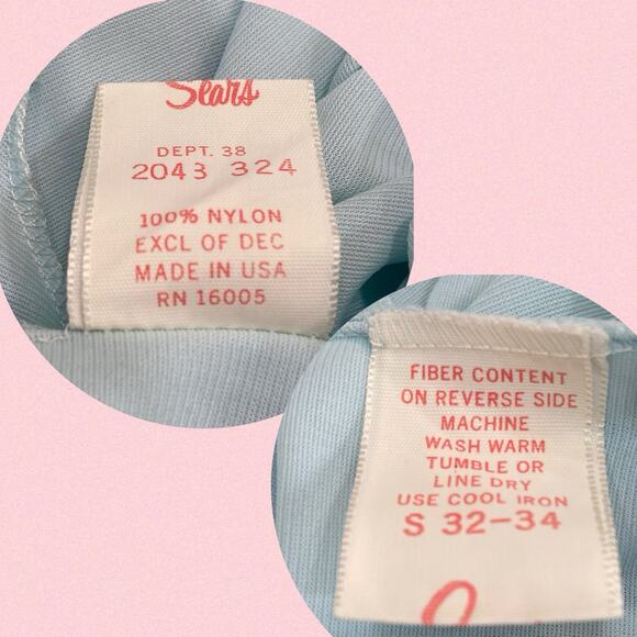 Vintage 70s SEARS Pastel Blue Nylon Eyelet Lace Trim Maxi Nightgown Size S - Picture 15 of 15